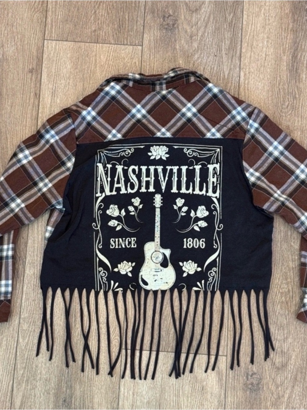 Cropped Flannel with Nashville Graphic and Fringe - Small